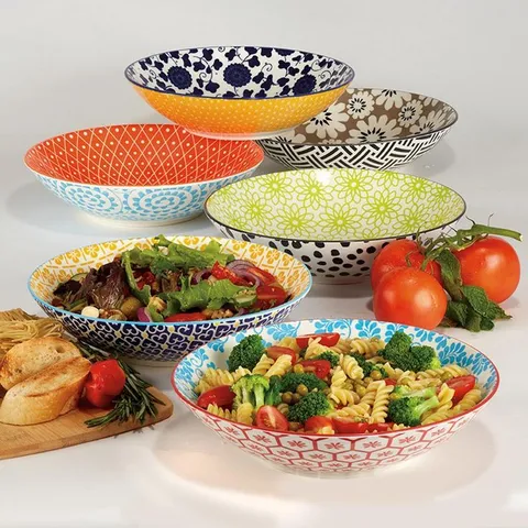 Chelsea Multicolored Porcelain 9 in. 32 oz. Dinner Bowls (Set of 6)