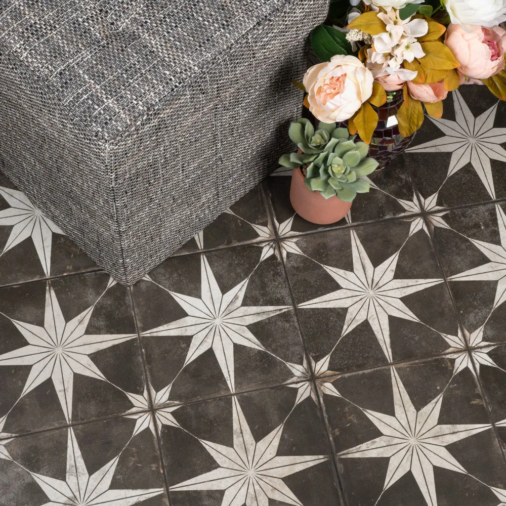 Merola Tile Kings Star Night 17-5/8 in. x 17-5/8 in. Ceramic Floor and Wall Tile, Low Sheen, Black, photo 4 of 8