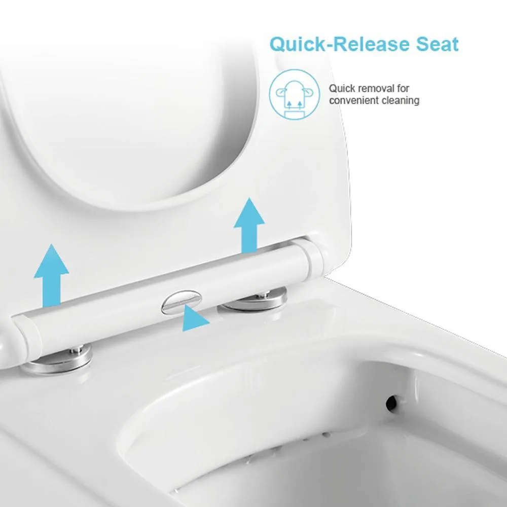 Simple Project Wall-Hung 1-Piece 1.6 GPF/0.8 GPF High Efficiency Dual Flush Round Bowl Toilet in White Skirted All-in-One Seat Included, photo 8 of 9