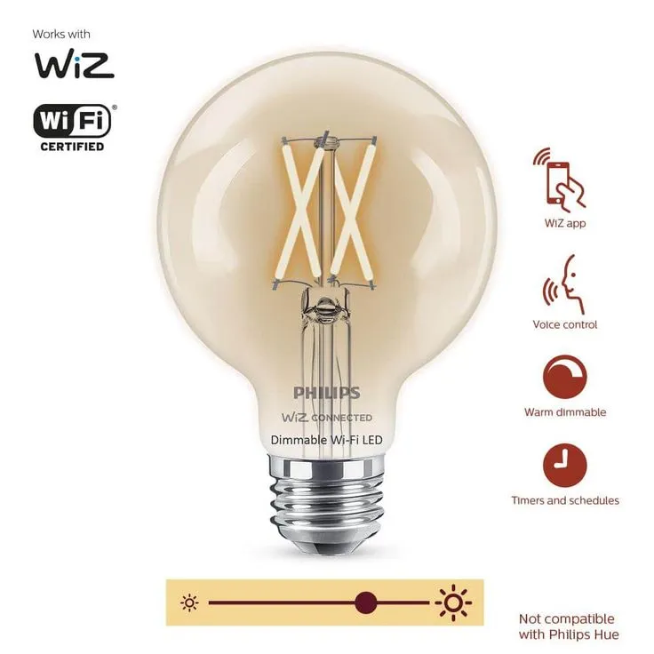 Philips Soft White G25 LED 40-Watt Equivalent Dimmable Smart Wi-Fi Wiz Connected Wireless Light Bulb (2-Pack), photo 6 of 7