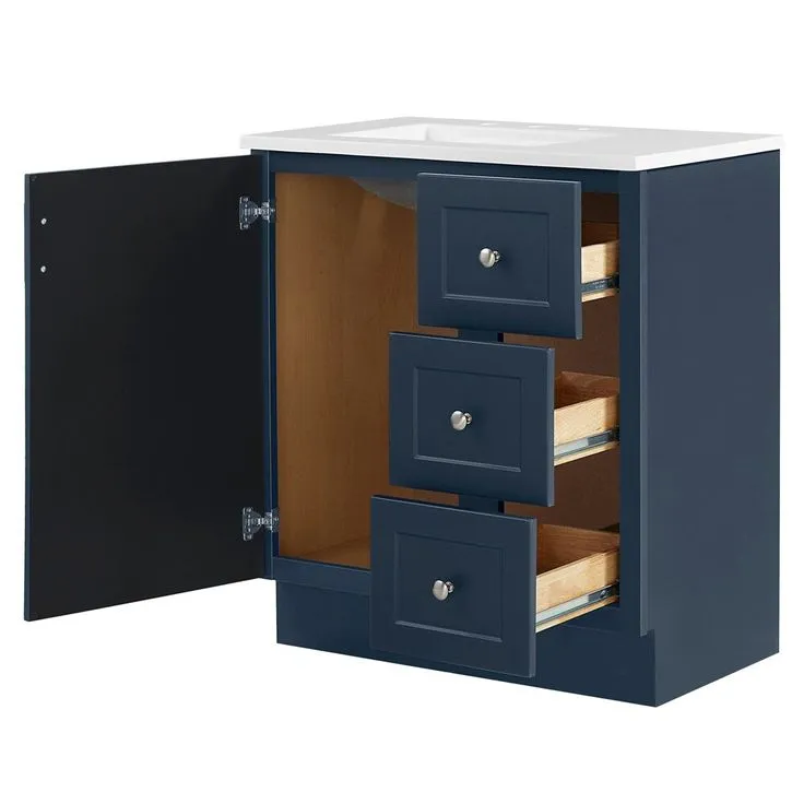Style Selections Davies 30-in Navy Single Sink Bathroom Vanity with White Cultured Marble Top (Mirror Included), photo 5 of 8