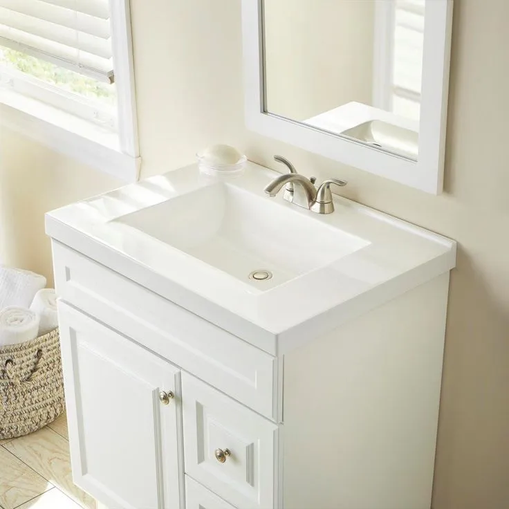 31 in. W x 22 in. D Cultured Marble Vanity Top in White with White Sink, photo 4 of 8