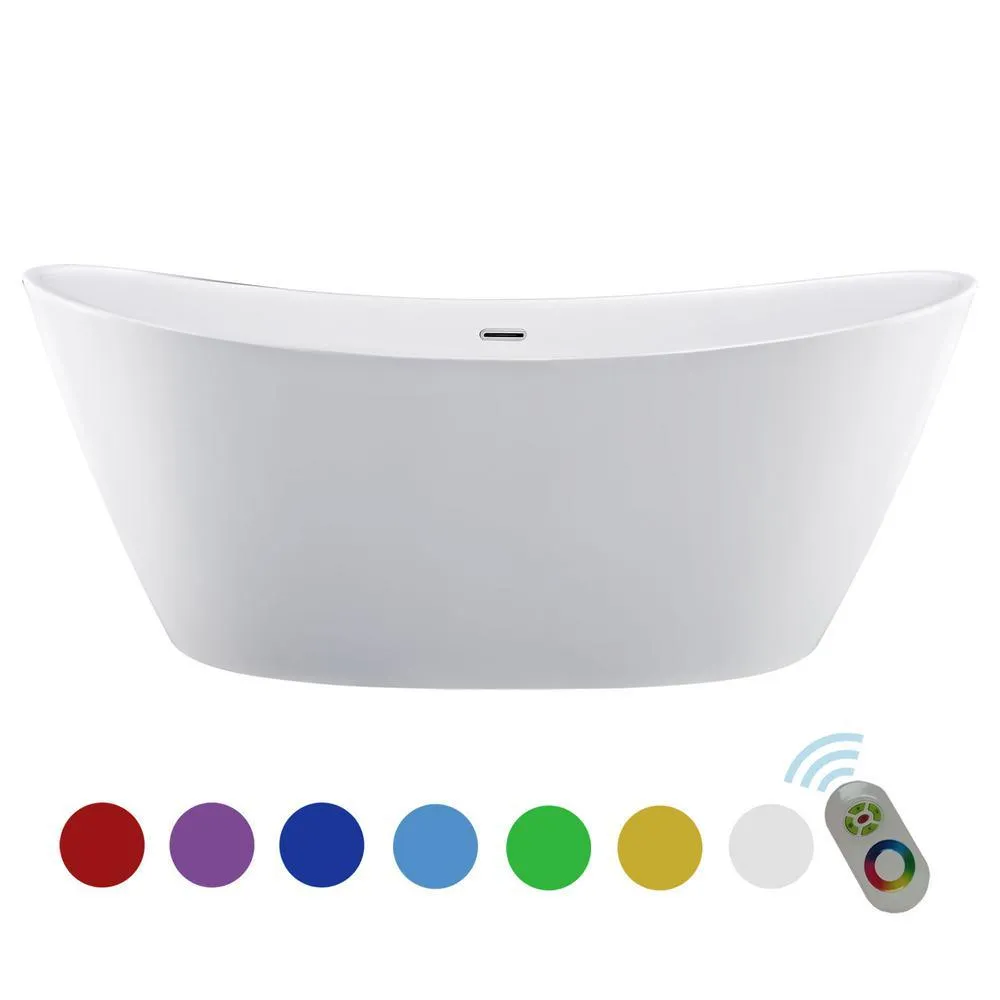 Empava 67 in. Acrylic Single Slipper Flatbottom Bathtub Non-Whirlpool Freestanding Soaking Tub in White, photo 7 of 7