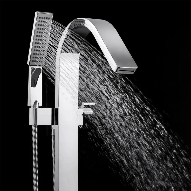 1-Handle Freestanding Floor Mount Roman Tub Faucet Bathtub Filler with Hand Shower in Chrome, photo 3 of 11