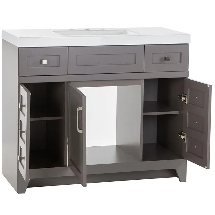 Rosedale 42 in. W x 19 in. D Bath Vanity in Taupe Gray with Cultured Marble Vanity Top in White with White Sink, photo 2 of 9