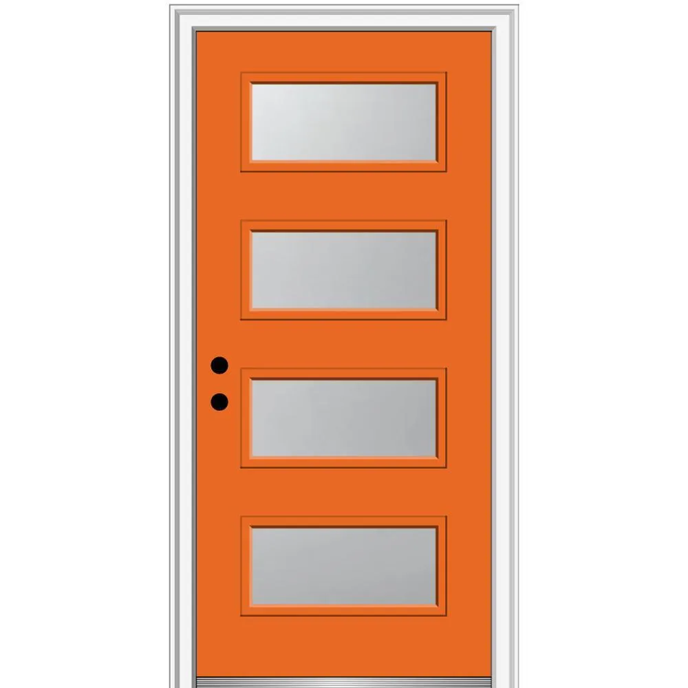 MMI Door 36 in. x 80 in. Celeste Left-Hand Inswing 4-Lite Frosted Glass Painted Steel Prehung Front Door on 6-9/16 in. Frame, photo 35 of 52