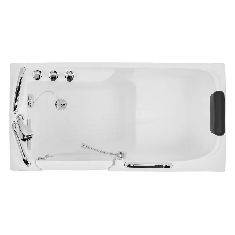 Empava 52.5 in. Left Side Walk-in Freestanding Bathtub Flatbottom Soaking SPA Tub in White, photo 2 of 10
