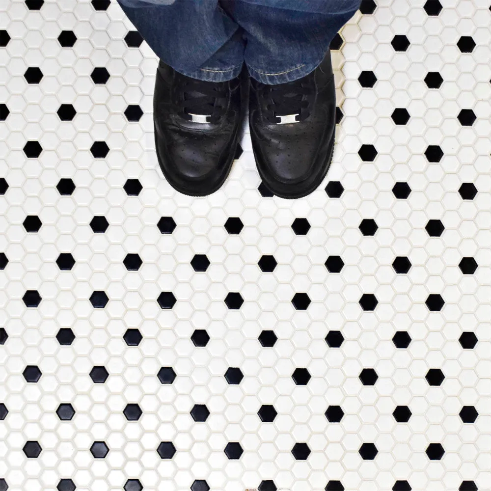 Merola Tile Metro Hex Matte White with Black Dot 10-1/4 in. x 11-7/8 in. x 6mm Porcelain Mosaic Tile, photo 2 of 8