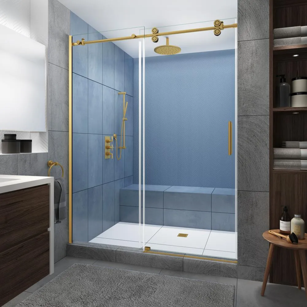 Langham XL 44 in. - 48 in. x 80 in. Frameless Sliding Shower Door with StarCast Clear Glass in Matte Black, Right Hand, photo 9 of 23