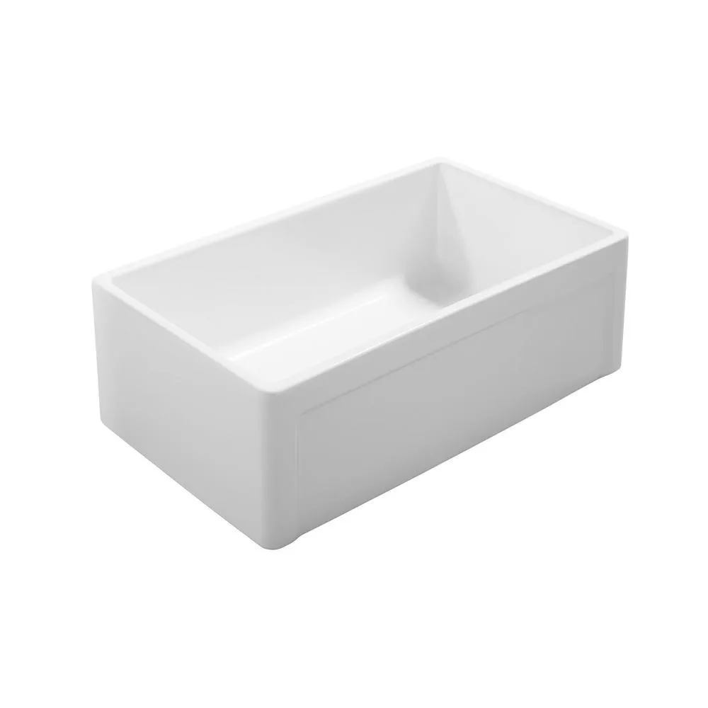 Bradstreet II Farmhouse Fireclay 30 in. Single Bowl Kitchen Sink with Strainer Drain in Crisp White, photo 8 of 13