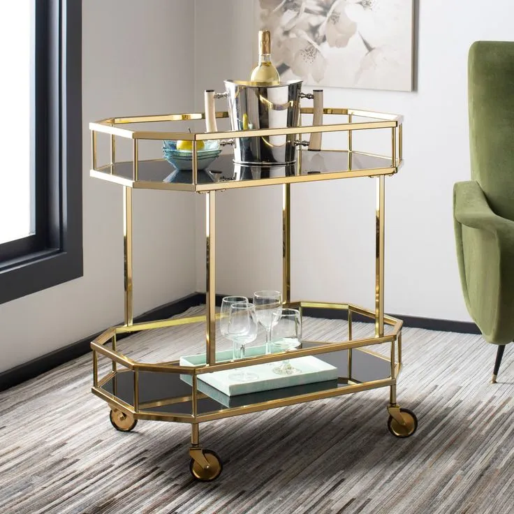 Safavieh Gold Metal Base with Glass Top Kitchen Cart (29.6-in x 16.5-in x 29.8-in), photo 3 of 6