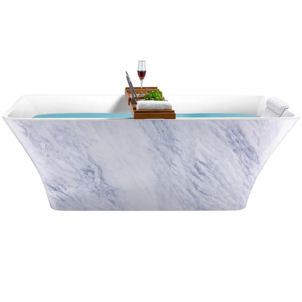 Freestanding 67 in. Acrylic Flatbottom Bathtub Modern Stand Alone Tub Luxurious SPA Tub in Marble Pattern, photo 3 of 7