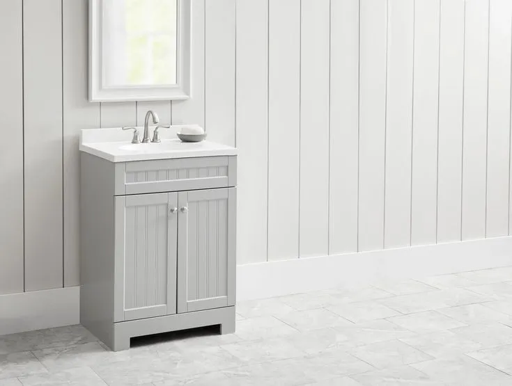 Style Selections Ellenbee 24.5-in Gray Single Sink Bathroom Vanity with White Cultured Marble Top, photo 5 of 9