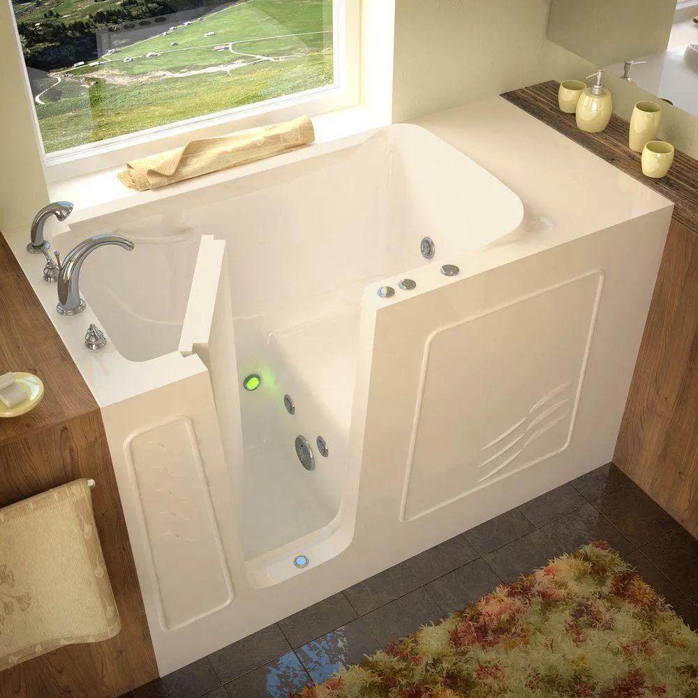 Rampart Nova Heated 5 ft. Walk-in Whirlpool Bathtub with 6 in. Tile Easy Up Adhesive Wall Surround in Biscuit, photo 10 of 33