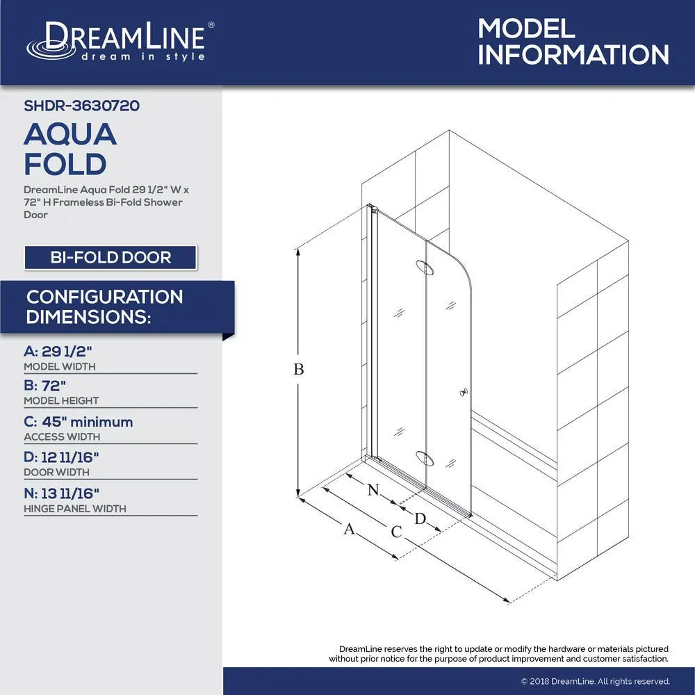 DreamLine Aqua Fold 32 in. D x 32 in. W x 76-3/4 in. H Frameless Shower Door in Chrome with Base and Backwalls, photo 9 of 13