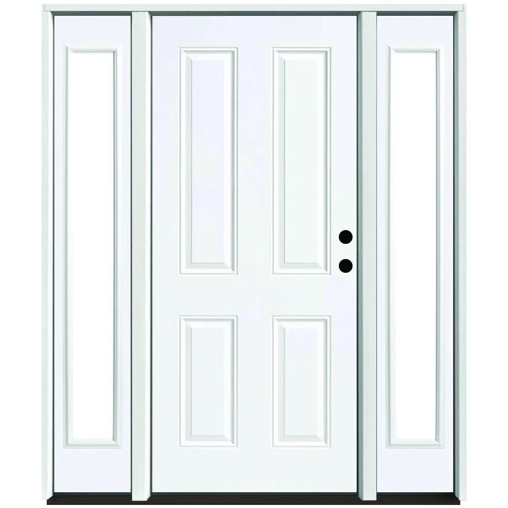 Steves & Sons 60 in. x 80 in. 4-Panel Primed White Right-Hand Steel Prehung Front Door with 10 in. Clear Glass Sidelites 4 in. Wall, photo 5 of 6