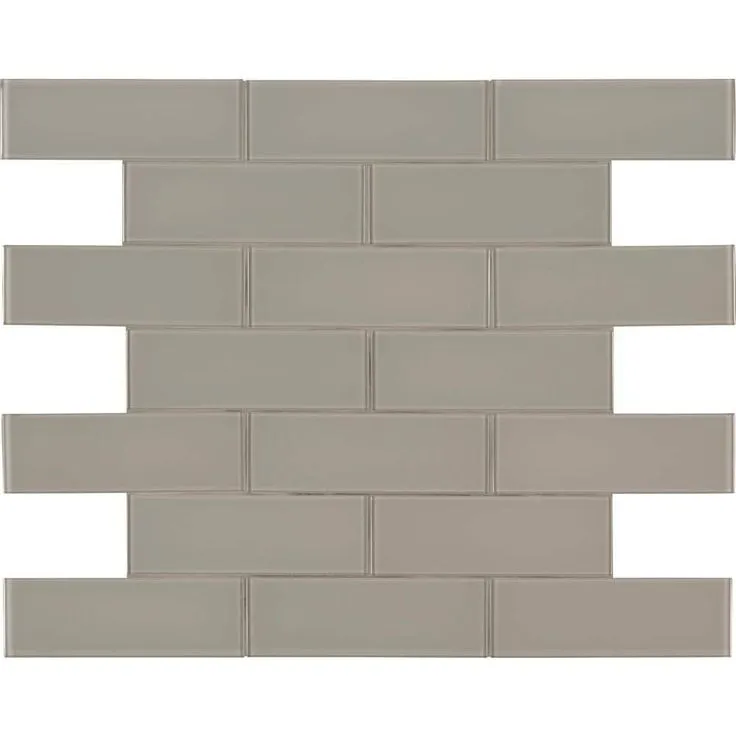 MSI Pebble 3 in. x 9 in. x 8mm Glossy Glass Gray Subway Tile (3.8 sq. ft. /case), photo 3 of 5