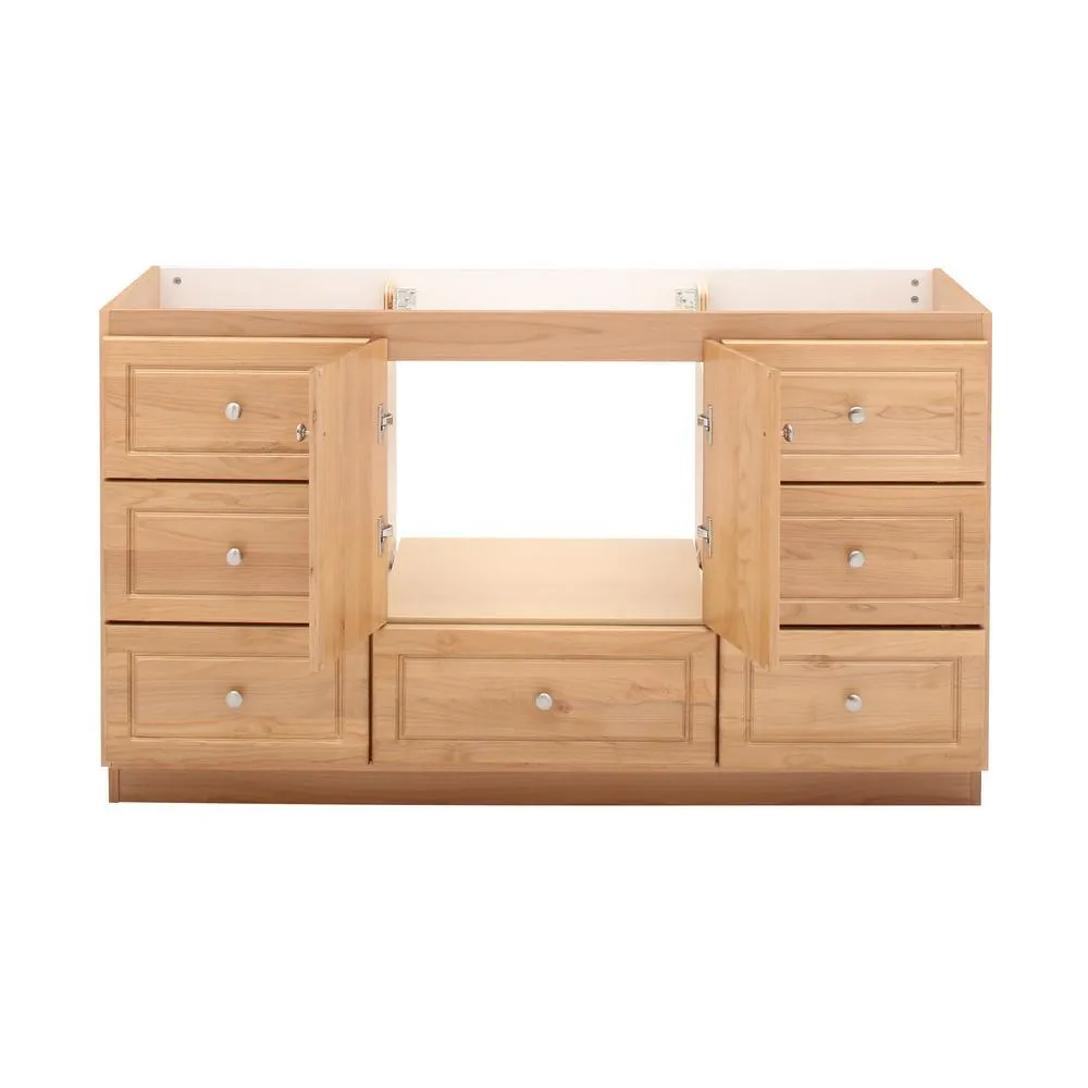 Ultraline 60 in. W x 21 in. D x 34.5 in. H Vanity for Center Basin Cabinet Only in Natural Alder, photo 2 of 48