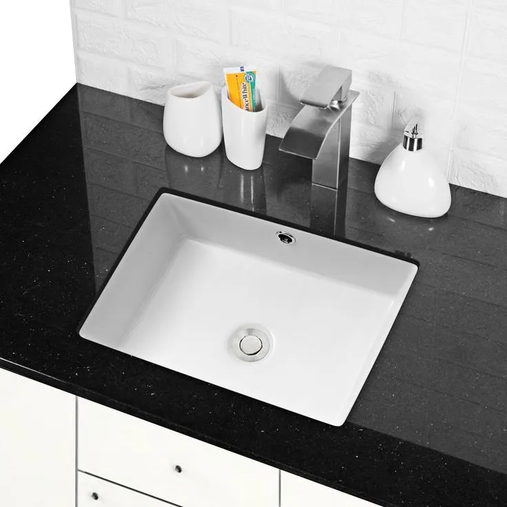 LORDEAR 18 in. Undermount Bathroom Vessel Sink Modern Rectangle Porcelain Ceramic Lavatory Vanity Bathroom Sink in Pure White, photo 6 of 7