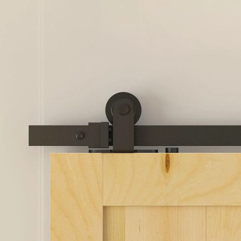 WINSOON 5 ft./60 in. Top Mount Sliding Barn Door Hardware Track Kit for Single Door with Non-Routed Floor Guide Frosted Black, photo 7 of 7