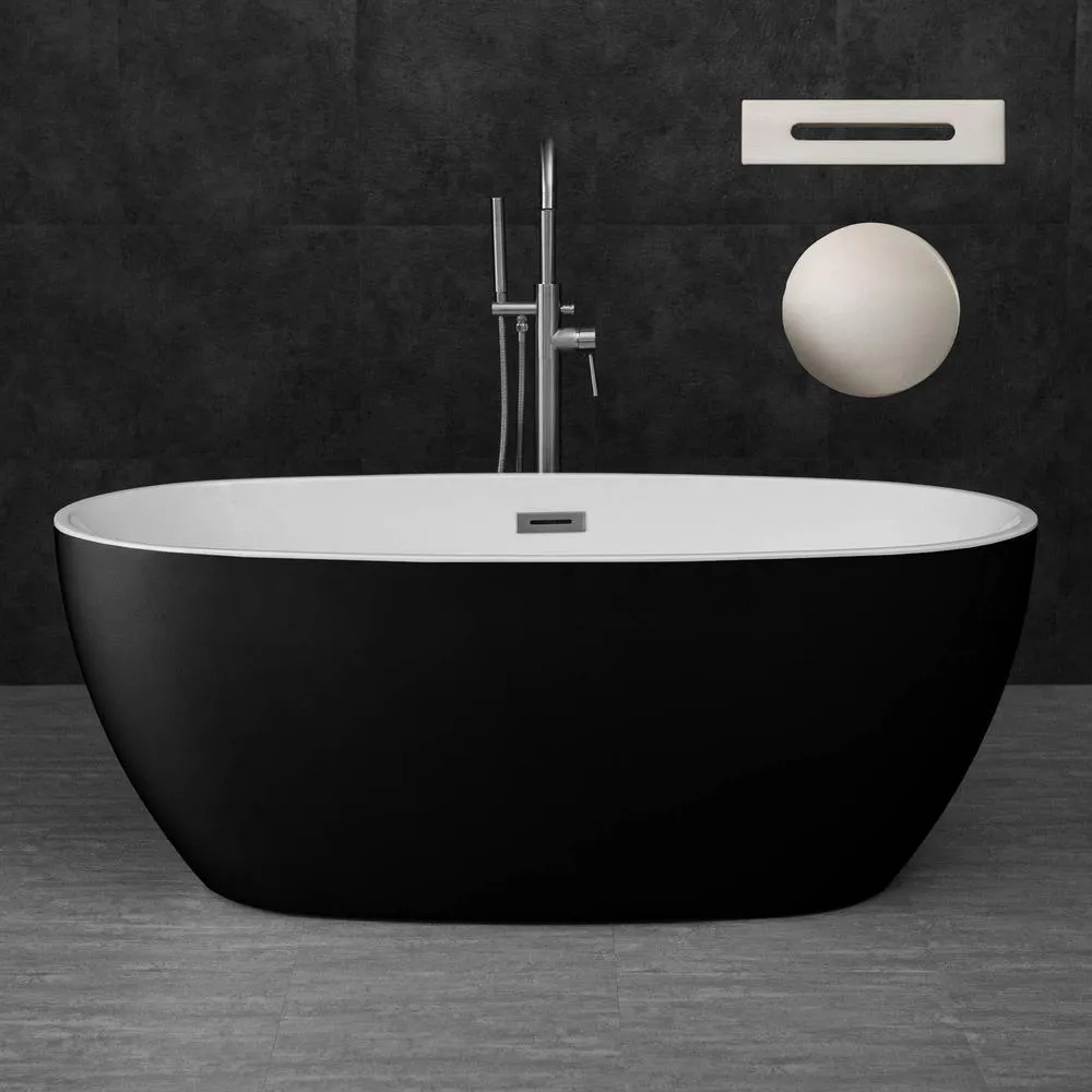 WOODBRIDGE Troyes 59 in. Acrylic Freestanding Double-Ended Soaking Bathtub with Drain and Overflow, Black with Matte Black Trim, photo 4 of 12