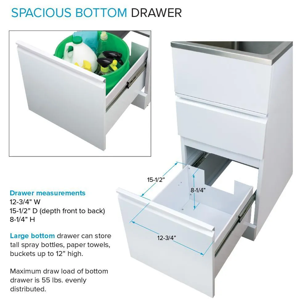 Transolid All-in-One 15.5 in. x 22.4 in. x 34.9 in. Metal Drop-In Laundry/Utility Sink and Cabinet in White, photo 11 of 14