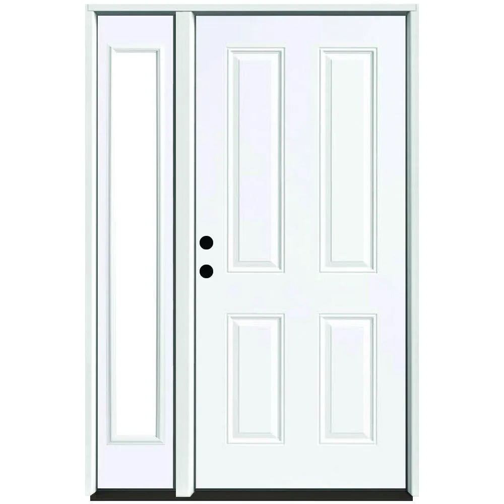 Steves & Sons 51 in. x 80 in. 4-Panel Primed White Right-Hand Steel Prehung Front Door with 12 in. Clear Glass Sidelite, 4-9/16 in. Jamb, photo 4 of 9