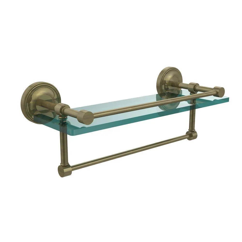 Allied Brass 16 in. L x 5 in. H x 5 in. W Gallery Clear Glass Bathroom Shelf with Towel Bar in Polished Nickel, photo 11 of 14