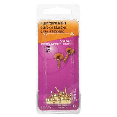7/16 in. Brass-Plated Furniture Nails, Round Head (25-Pack)