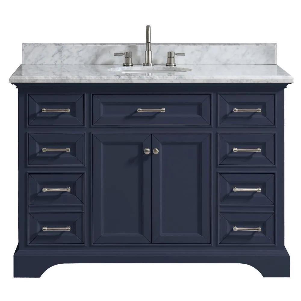 Windlowe 25 in. W x 22 in. D x 35 in. H Bath Vanity in White with Carrera Marble Vanity Top in White with White Sink, photo 6 of 21