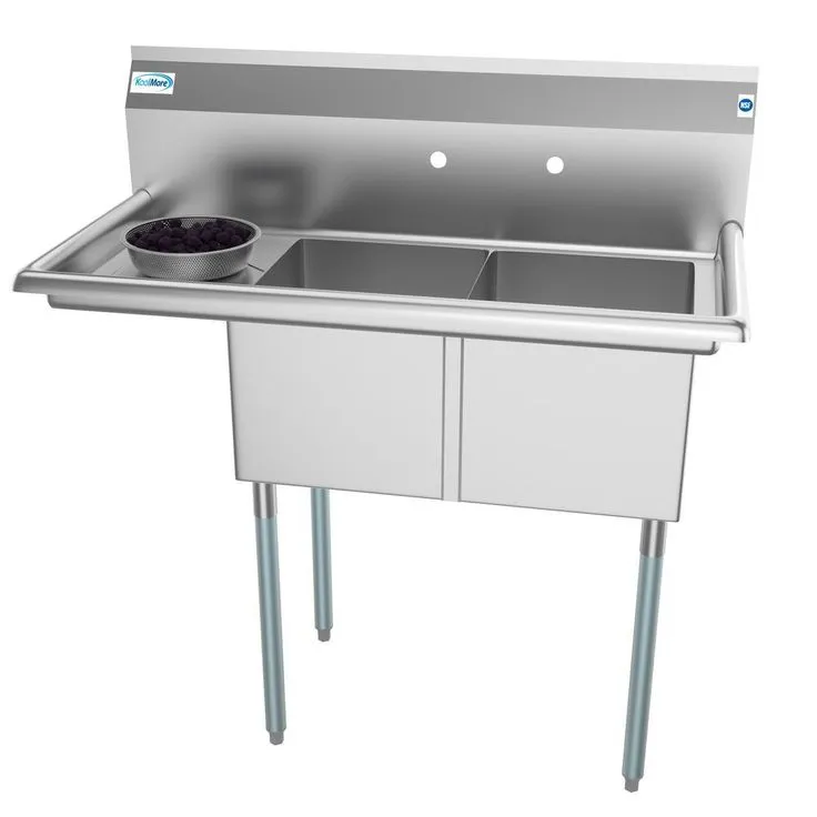 45 in. Freestanding Stainless Steel 2-Hole Triple Bowl Commercial Kitchen Sink, photo 10 of 13