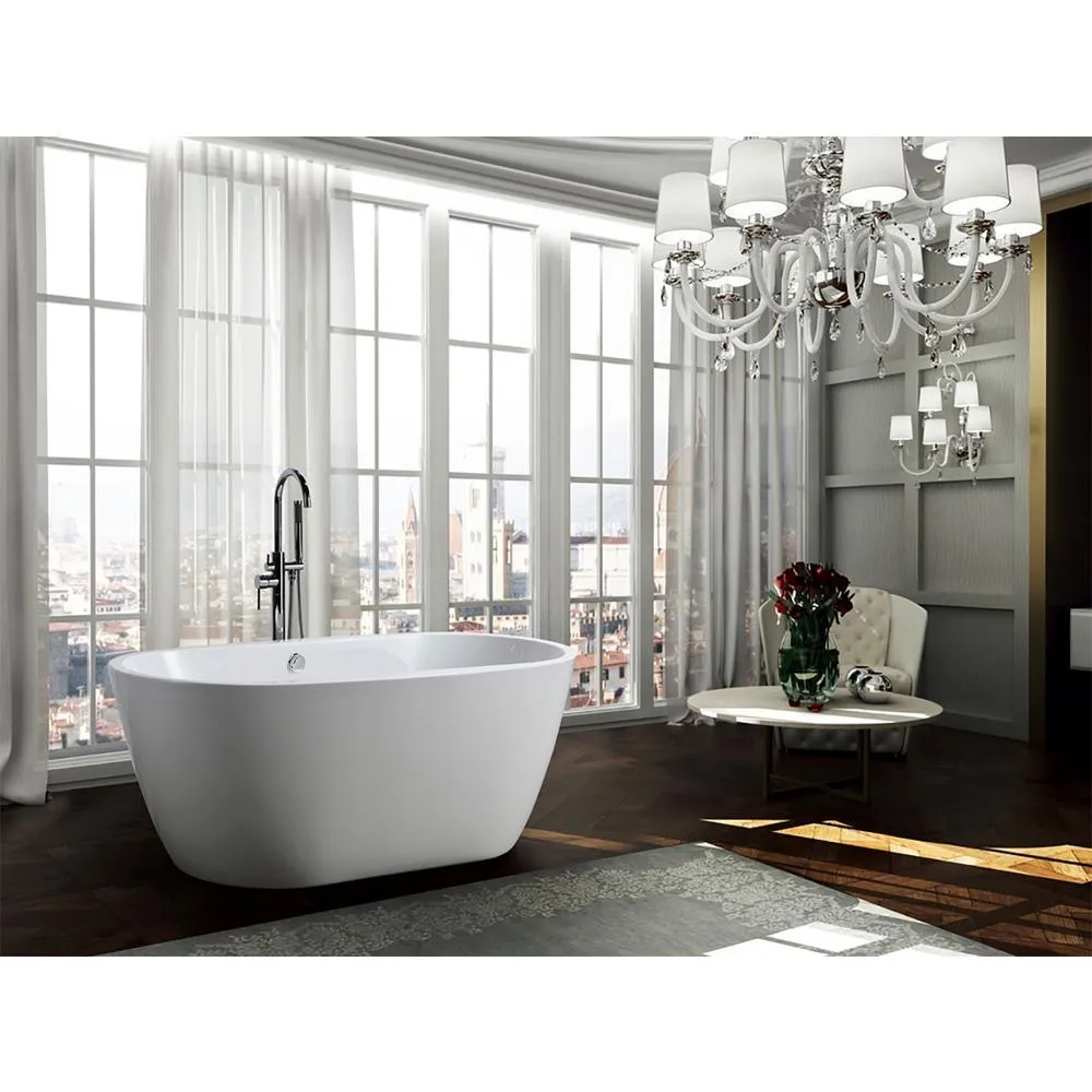 Genoa 59.04 in. Acrylic Flatbottom Non-Whirlpool Freestanding Bathtub in Glossy White, photo 3 of 6