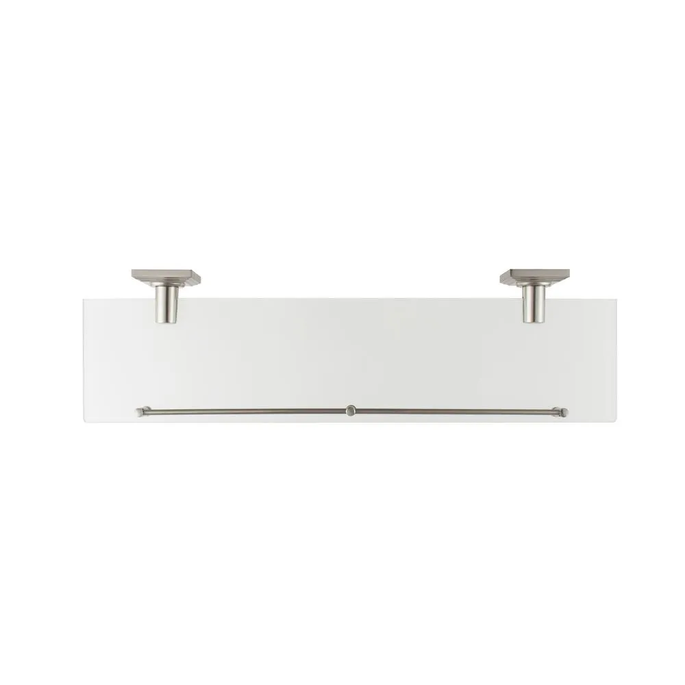 MODONA Square 20 in. Frosted Glass Shelf with Rail in Satin Nickel, photo 3 of 6