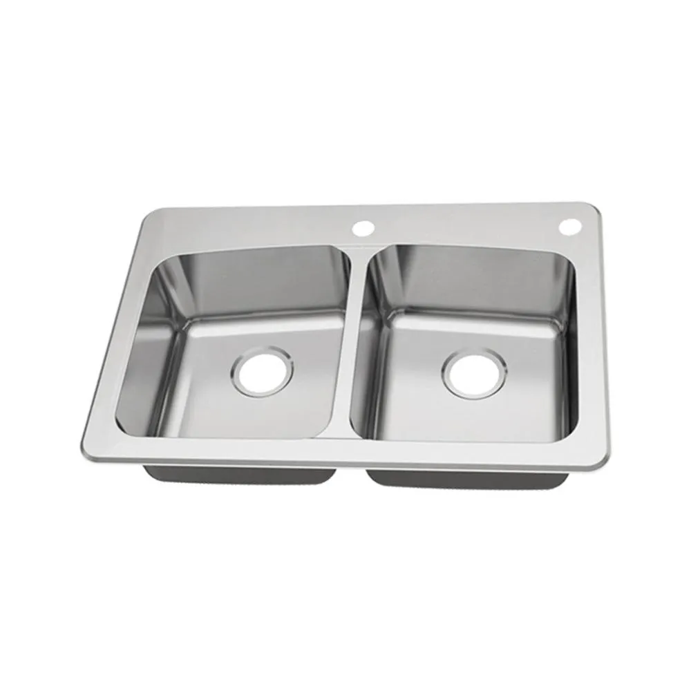 Dual Mount 18-Gauge Stainless Steel 33 in. 2-Hole 50/50 Double Bowl Kitchen Sink with Grid and Drain Assemblies, photo 6 of 6