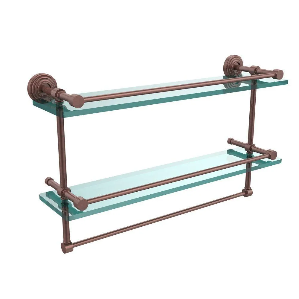 Allied Brass 22 in. L x 12 in. H x 5 in. W 2-Tier Gallery Clear Glass Bathroom Shelf with Towel Bar in Oil Rubbed Bronze, photo 10 of 14