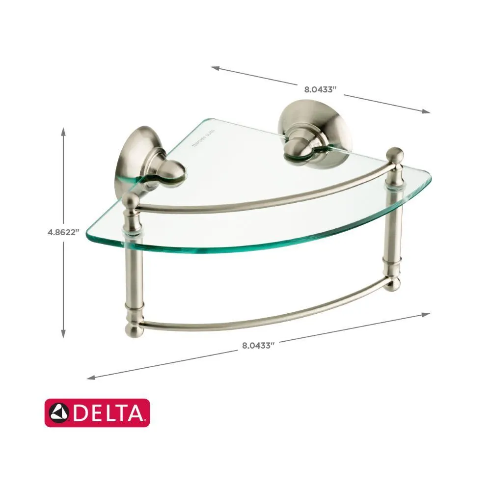 Delta 8 in. W Glass Corner Shelf with Hand Towel Bar in Brushed Nickel, photo 5 of 8