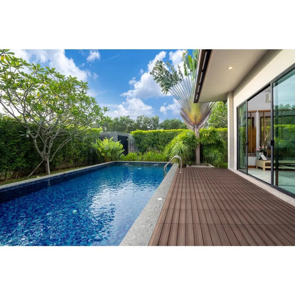 Design House Straight Edge Trim 3 in. x 12 in. Wood-Plastic Composite Deck Tile in Russet Canyon( 4-Pack), photo 8 of 8