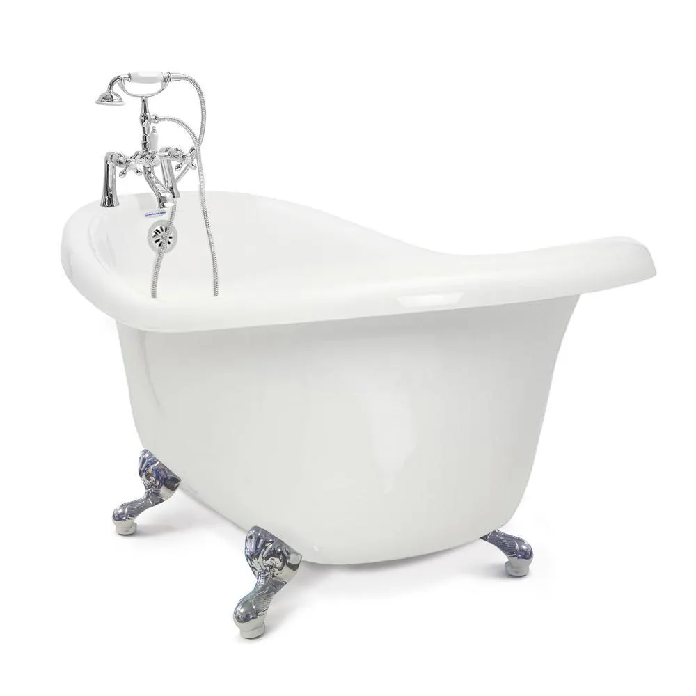 American Bath Factory Chelsea 60 in. Acrylic Slipper Clawfoot Bathtub Package in White with Old Bronze Imperial Feet and Deck Mount Faucet, photo 10 of 10