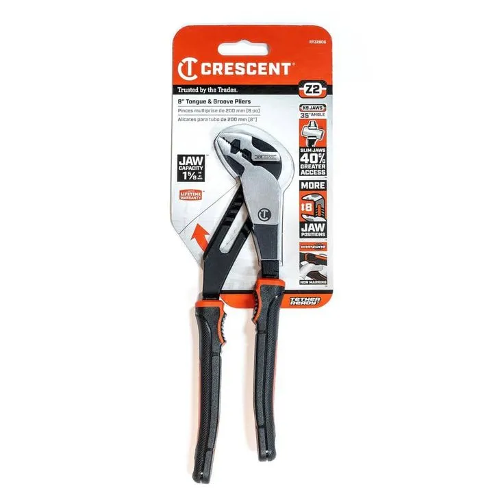 Crescent 8 in. Z2 K9 Straight Jaw Tongue and Groove Dual Material Grip Pliers, photo 3 of 7
