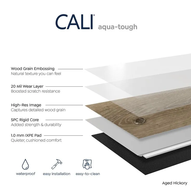 CALI Aqua Tough Aged Hickory Brown 20-mil x 7-3/32-in W x 48-in L Waterproof Interlocking Luxury Vinyl Plank Flooring (23.77-sq ft/ Carton), photo 2 of 12