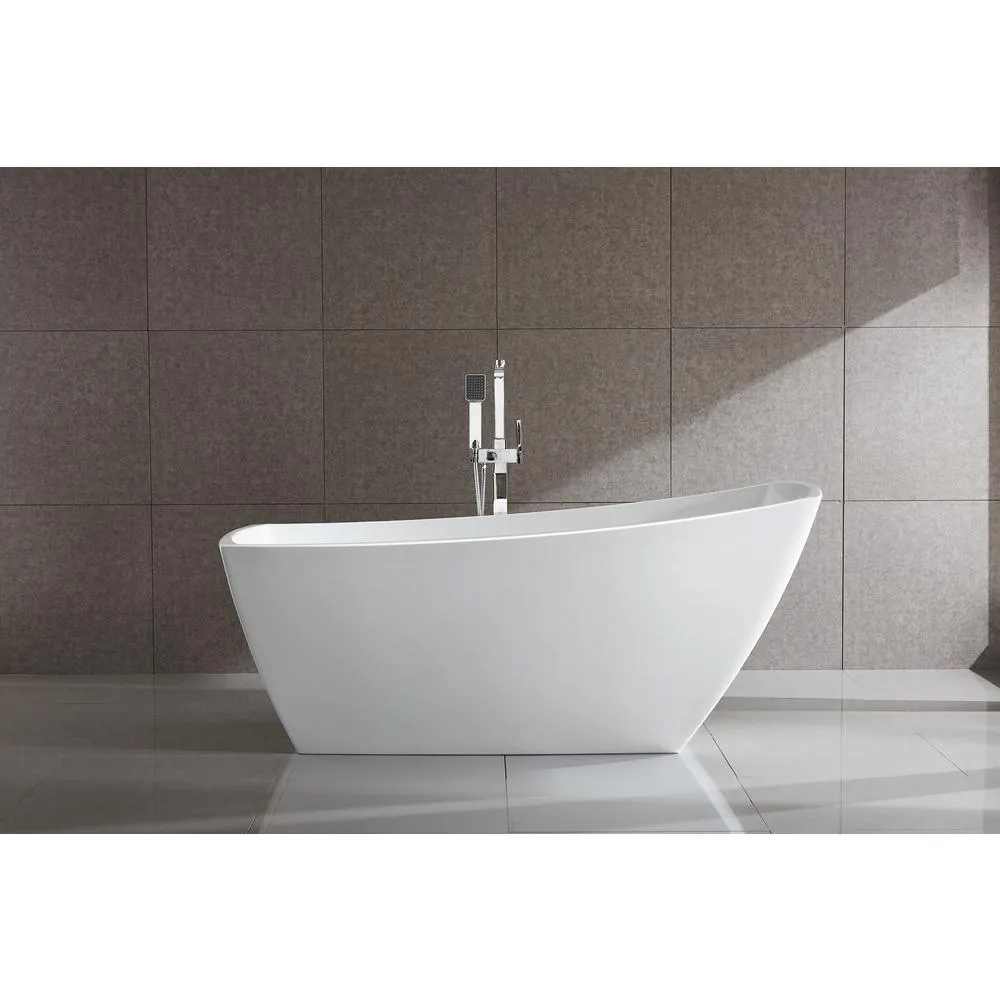 Albi 67 in. Acrylic Flatbottom Non-Whirlpool Freestanding Bathtub in Glossy White, photo 5 of 5