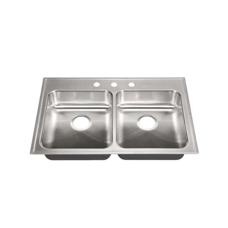 2-Bowl, Drop-In, ADA with Faucet Ledge, 18-Gauge, SS Sink, 2-Compartment, O.D. 22 in. x 33 in. 3-Hole, Drain Center Rear, photo 6 of 7
