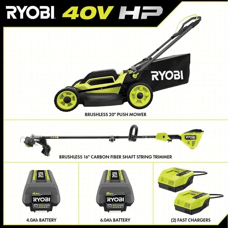 RYOBI 20 in. 40-Volt Brushless Lithium-Ion Cordless Walk Behind Self-Propelled Mower & Trimmer w/6.0 Ah Battery & Charger, photo 7 of 9