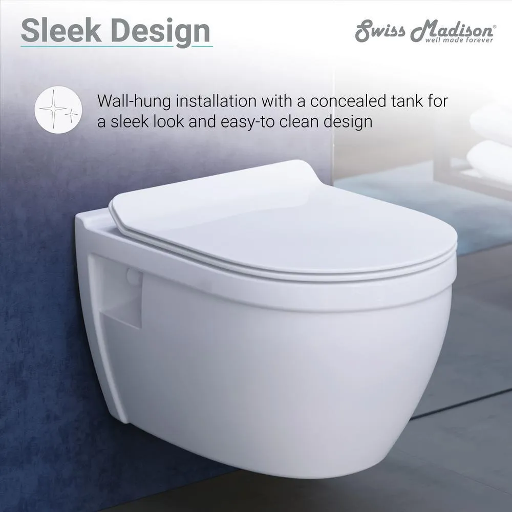 Swiss Madison Ivy Wall Hung Elongated Toilet Bowl Only 0.8/1.28 GPF Dual Flush in White, photo 11 of 14
