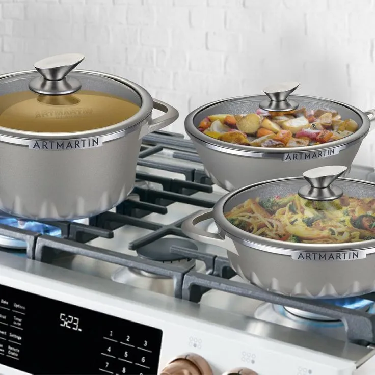 Amercook 11 in. Artmartin Sauce Pan and Glass Lid Non-Stick Ceramic Coated Pot, Induction Bottom, photo 8 of 10
