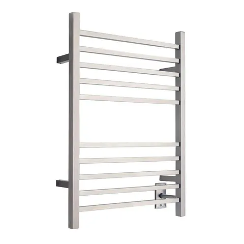 Radiant Square Hardwired 24 × 32 in 10-Bar Electric Towel Warmer in Brushed Stainless Steel
