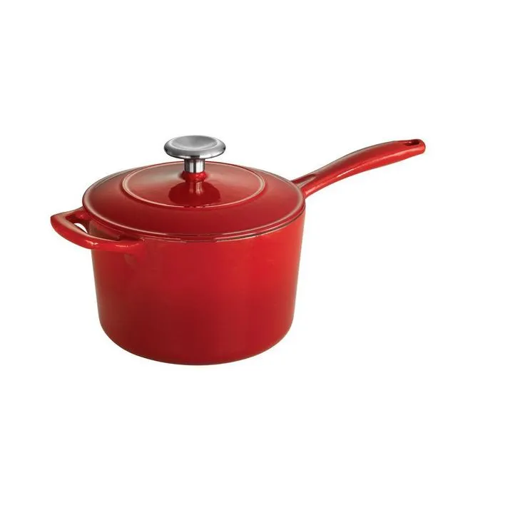 Tramontina Gourmet 2.5 qt. Porcelain-Enameled Cast Iron Sauce Pan in Gradated Red with Lid, photo 3 of 5