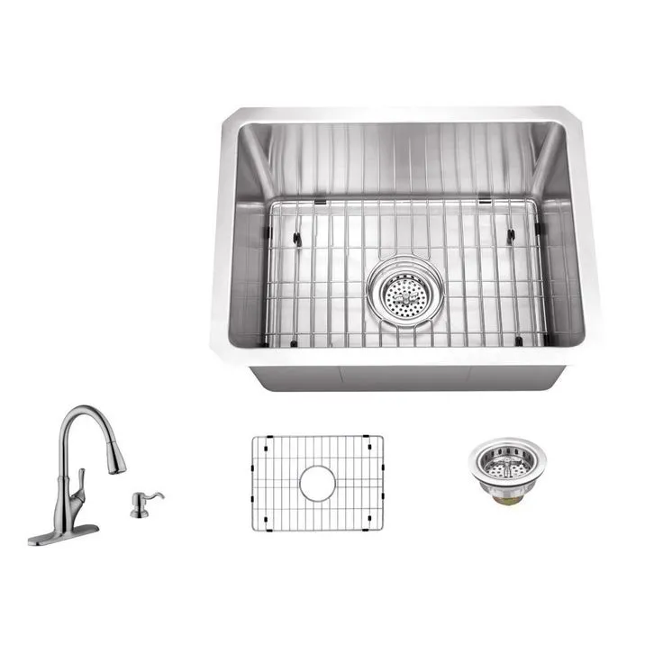 Undermount Stainless Steel 15 in. 16-Gauge Bar Sink in Brushed Stainless with Gooseneck Faucet, photo 3 of 5
