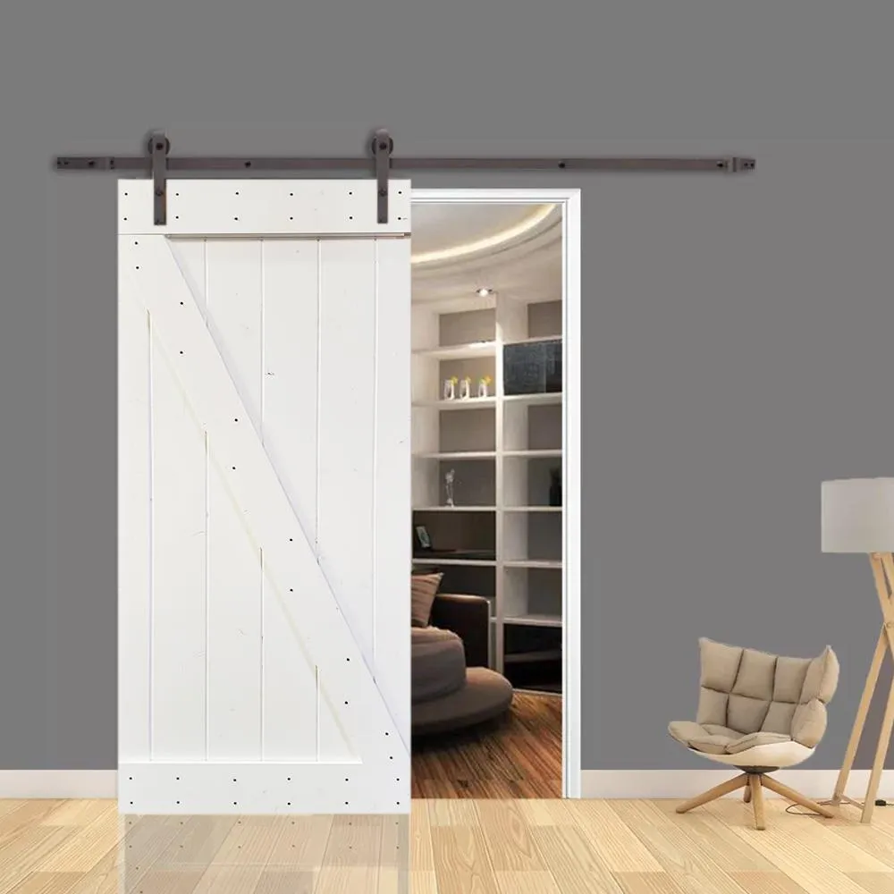 CALHOME 30 in. x 84 in. Z Series White Knotty Pine Wood Interior Sliding Barn Door with Hardware Kit, photo 4 of 6