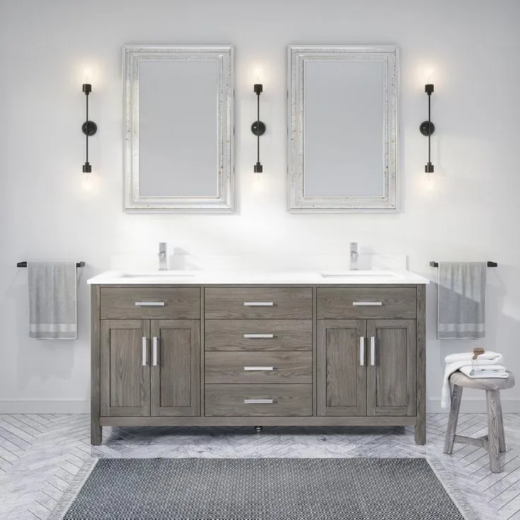 Kali 72 in. W x 22 in. D Bath Vanity in Gray ENGRD Stone Vanity Top in White with White Basin Power Bar and Organizer, photo 4 of 8
